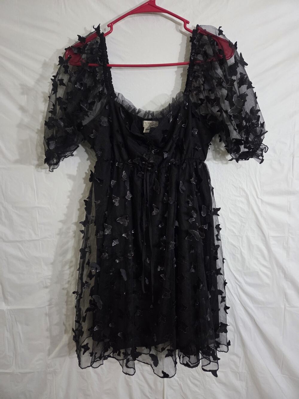 3D Butterfly Dress Sz M Black Whimsigoth Dark Coquette Fairy Sheer Balletcore